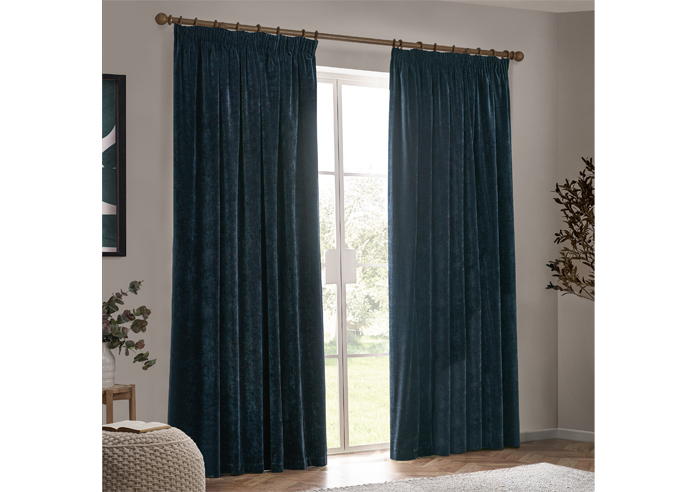 Heavy Chenille Pencil Pleat, Navy - Ready Made Curtains - Image 7